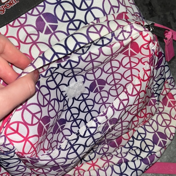TRANS BY JANSPORT GIRLS PINK PURPLE PEACE SIGN BACKPACK - Picture 4 of 7